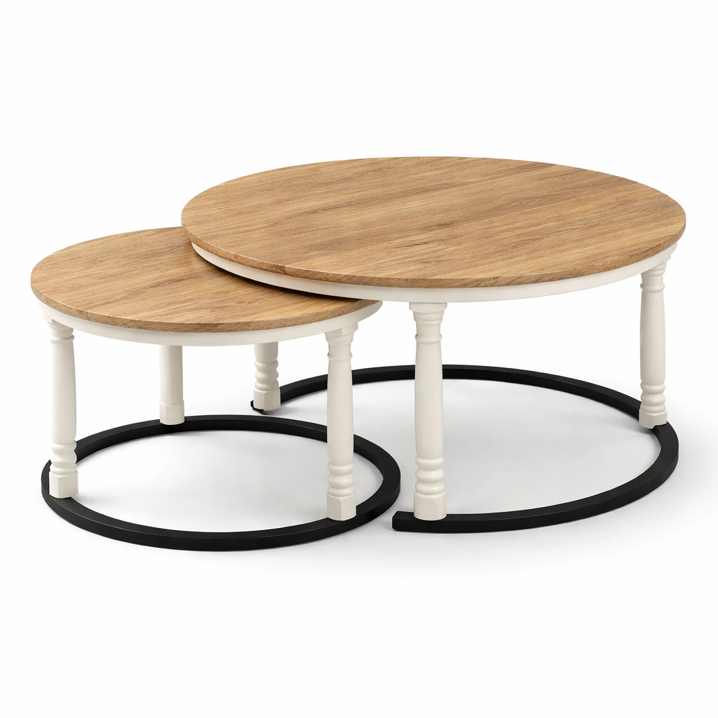 Conjunto de mesas de centro redondas con diseno moderno y base metalica-cozanoe